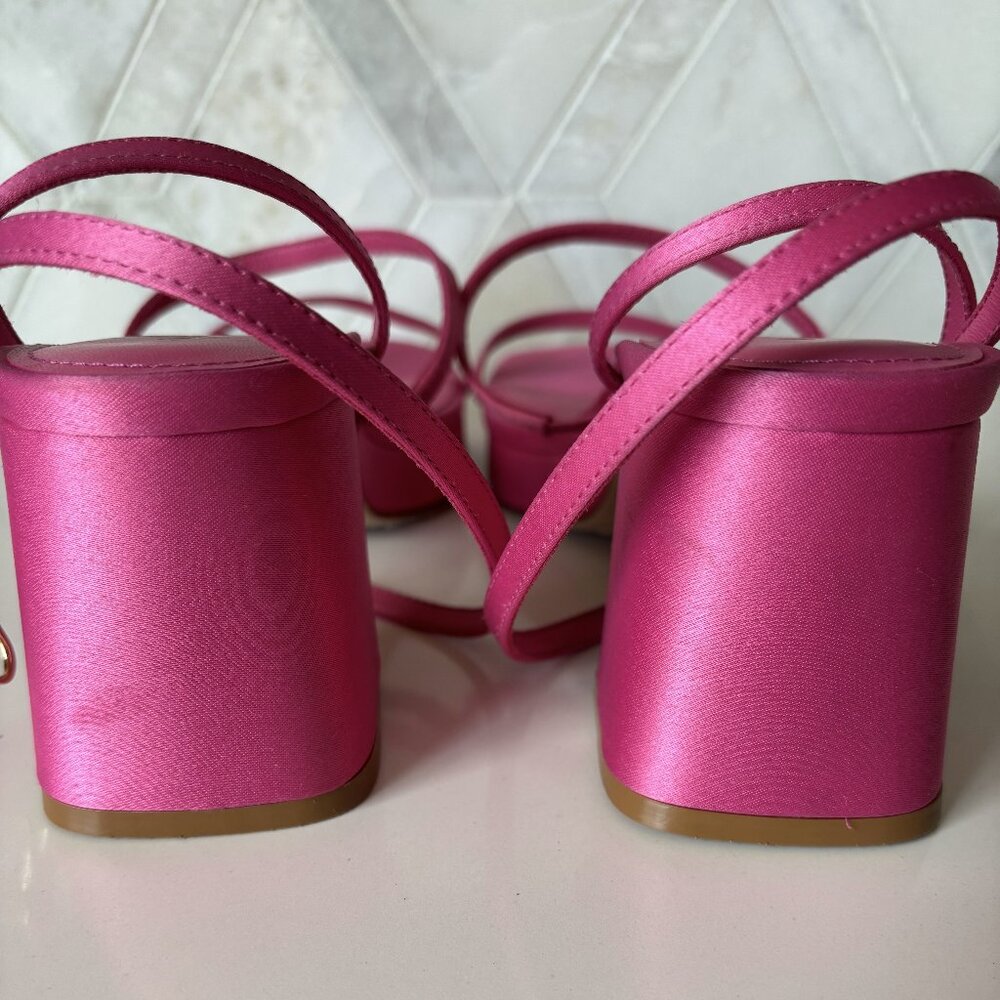 Larroude Size 9 Hot Pink Strappy Platform Block Heel Sandal Gio Sandal Satin - Picture 7 of 12